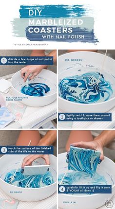 how to make marbled coasters with nail polish - step by step instructions and pictures