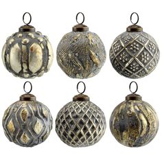 six ornaments with different designs on them