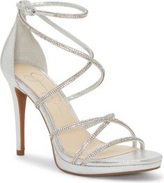 Jessica Simpson Jaeya Sandal (Women) | Nordstrom Hoco Shoes, Quinceanera Shoes, Shoes Heels Prom, Homecoming Shoes, Heels Prom, Rhinestone High Heels, High Heel Dress, Prom Accessories, Sparkly Heels