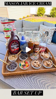 an image of a tray full of food on a table with the text mason jar ice cream barset up