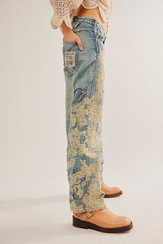 Magnolia Pearl Washed Denim Trousers Magnolia Pearl Style, Lace Jeans, Boho Denim, All Jeans, Embellished Jeans, Magnolia Pearl, Denim Patches, Patched Jeans