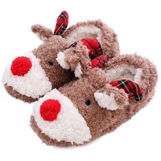 Slippers For Women- Soft Plush Anti-skid Indoor Cute Reindeer Fluffy House Winter Christmas Gift - C2188K8YONY - Women's Shoes, Slippers  #Slippers #Women's #Shoes # #Slippers Moose Slippers, Blue Slippers, Christmas Slippers, Christmas Moose, Dr Shoes, Animal Slippers, Cute Reindeer, Slippers Cozy, Plush Pattern