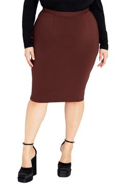 An exposed back zipper puts a modern spin on this refined high-waist pencil skirt. 26" length 65% viscose, 31% polyester, 4% elastane Hand wash, dry flat Imported High Waist Pencil Skirt, High Waist Wide Leg Pants, High Waisted Pencil Skirt, City Chic, Leg Pants, Wide Leg Pants, Stretch Fabric, Womens Bottoms, Pencil Skirt