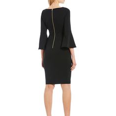 From Calvin Klein, This Dress Features: New With Tags Black Sheath Silhouette Boat Neckline 3/4 Bell Sleeves Back Zip Closure Polyester/Spandex Dry Clean Calvin Klein Black Long Sleeve Dress, Simple Elegant Dress, Black Fitted Dress, Soft Pink Dress, Black Bell Sleeve Dress, Casual Wear Dress, Army Fashion, Business Casual Dresses, Aline Dress