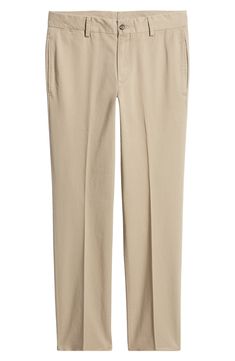 Crisp and smart, these flat-front cotton chinos sport creases down the legs and the versatility to work across your entire casual-formal wardrobe. 16" leg opening; 10 3/4" front rise 100% cotton Machine wash, tumble dry Imported Tailored Cotton Dress Pants With Welt Pockets, Cotton Straight Bottoms For Workwear, Straight Cotton Bottoms For Workwear, Straight Chinos With Welt Pockets, Tailored Flat Front Cotton Work Pants, Tailored Cotton Work Pants With Flat Front, Elegant Chino Cotton Twill Workwear Bottoms, Tailored Cotton Bottoms With Straight Hem, Elegant Chino Cotton Twill Bottoms For Work