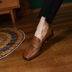 These loafers are designed in a timeless, minimal silhouette, so you'll be sure to wear them often. Made from soft leather, soft bottom that ensure all-day comfort. Wear yours with tailoring and denim alike. Color: Brown/BlackMaterial: Cow Leather in Brown and Horse Leather in BlackLining: pigskinInsole: pigskin（Unmovable）Sole: RubberHeels: 3 cm/1.18"Weight: 0.37kg Each Shoes (measured size 6)Fit: Medium to Wide, Runs Normal.Origin: Made in China Production Time: About 5-7 days (Any exceptional Square Toe Medium Width Loafers For Office, Office Loafers With Square Toe And Medium Width, Square Toe Loafers For Office, Office Loafers With Medium Width And Square Toe, Square Toe Flats For Office In Fall, Office Flats With Square Toe For Fall, Square Toe Loafers With Leather Sole For Office, Office Loafers With Leather Sole And Square Toe, Fall Slip-on Oxfords For Office