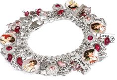 This beautiful heart bracelet "The Love Letter" is part of my Enchanted Heart series of charm bracelets. With vintage images from Valentines Greeingt Cards, c. 1905, of ladies holding love letters, red and rose enameled hearts, silver heart charms, stainless steel hearts with the world "Love", and many filigree hearts. This piece is a stunner, and sure to be a conversation piece. This Enchanted Heart, "The Love Letter" charm bracelet includes: * 5 Vintage images c.1905 of ladies holding love let Letter Charm Bracelet, Valentines Bracelets, Pink Gift Box, Colorful Bracelet, Jewelry Heart, Heart Locket Necklace, Bracelet Love, Love Jewelry, Pretty Bracelets