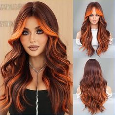 Brown Hair Orange Highlights, Orange Ombre Hair, Highlight Brown, Winter Hair Trends, Hair Color Orange, Curls For Long Hair, Orange Ombre, Wedding Hair Inspiration, Curly Girl Hairstyles