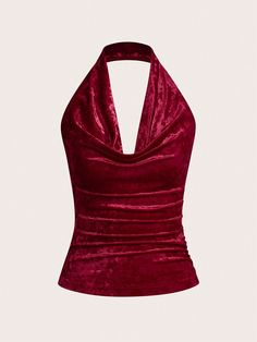 SHEIN Essnce Women Pleated Design Backless Fashion Tank Top  Summer Tops  Halter Top  Mother Day Outfit   Teacher Tops  Trending  Tanks Women  Halloween Clothes  Prom Dress  Flannels Women  Concert Women Outfit  Burgundy Shirt  Fall Women  Rave Festival Outfits  Christmas TopI discovered amazing products on SHEIN.com, come check them out! Maroon Halter Top, Mother Day Outfit, Dark Red Top, Christmas Party Tops, Rave Festival Outfits, Halloween Clothes, Burgundy Shirt, Red Tops, Flannel Dress