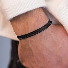 "Looking for a gift for your man? You've found the perfect item for this!  Introducing a simple and beautiful bracelet for men that exudes effortless style and masculinity. This unique piece is composed of 4 layers of black stainless steel chains, creating a sleek and modern look that is perfect for everyday wear or special occasions. Make a bold statement with this versatile accessory that will complement any outfit and add a touch of edge to your wardrobe. Elevate your style with this trendy and contemporary bracelet that is sure to become a staple in your collection.  A perfect gift for the fashion-forward man in your life. Water proof Fits 6.7\"-7.5\" wrist sizes. The bracelet comes with 2\" (5 cm) extension chain.  Item will arrive in a pretty gift wrap, ready to give, with my brand l Contemporary Bracelets, Mens Bracelet Black, Gift Husband, Black Bracelets, Bracelet For Men, Pretty Gift, Black Stainless Steel, Men's Jewelry, Water Proof