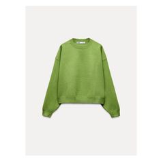 Round neck sweatshirt with long cuffed sleeves. Green Crew Neck Sweater With Ribbed Neckline, Casual Sweatshirt With Ribbed Neckline For Fall, Basic Spring Sweatshirt With Ribbed Cuffs, Relaxed Fit Cropped Sweater With Long Sleeves, Green Long Sleeve Sweater With Ribbed Neckline, Long Sleeve Green Sweater With Ribbed Neckline, Green Tops With Ribbed Cuffs For Fall, Solid Color Sweatshirt With Ribbed Neckline, Basic Long Sleeve Sweatshirt With Ribbed Cuffs