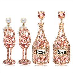 PRICES MAY VARY. ღ Dainty Champagne Earrings -- Bring a pop of playfulness into everyday outfits by framing your face with these dangling celebration earrings set in the shape of champagne bottles and wine glass, which decorated with sparkling rhinestones and elegant pearls, stylish and undeniable chic. Perfect for everyday wear, dressy attire or a night out on the town ღ Rhinestone Champagne Bottle Earring -- Cheers! To all members of the wine appreciation club, these Champagne glass drop earri