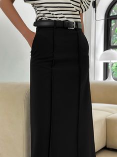 Maxi flared A-line skirt with pin tuck details at waist. Model is in MINUSEY S. ✔️ Free worldwide express shipping over $100✔️ Loved by 6,500+ customers✔️ Limited edition collections, maximum style⠀⠀⠀⠀⠀⠀⠀⠀⠀Stay ahead of the trend with can’t-find-anywhere-else staples. Your closet will thank you 💕 * MINUSEY S = EU 34, US 2* MINUSEY M = EU 38, US 6 * 88% Polyester / 12% PU Leather* Dry clean* Made in Korea - Model Height: 170cm/5'7" (US2, EU34) Fitted Belted Pleated Skirt For Work, Fitted Skirt With Belt Loops, Belted Fitted Pleated Skirt, Fitted Belted Pleated Skirt, Fitted Pleated Flared Skirt With Belt Loops, Flowy High Waist Mini Skirt For Workwear, High Waist Flowy Mini Skirt For Workwear, Relaxed Fit Belted Pleated Skirt, Flowy Skirt For Workwear