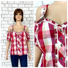 Red Gingham Shirt Gingham Dirndl Blouse Gingham Blouse dirndl top Button Up Shirt festival Blouse foll Blouse Vintage cotton shirt L Please refer to photos for details of condition.  Condition: very good vintage 64% cotton; 31%-polyester 5,% elastane  Measurements : Length: 54 cm/ 21.2" Bust: 100 cm/39.4" Waist: 93 cm/36.6" Size: 44 L note The color on the pictures may vary due to monitor settings and light reflections. Ready to ship Please do not hesitate to contact with me for any questions. T Summer Gingham Button-up Tops, Summer Plaid Blouse For Picnic, Summer Gingham Top With Button Closure, Plaid Buttoned Tops For Summer, Summer Plaid Blouse With Buttons, Gingham Summer Tops With Buttons, Summer Plaid Tops With Buttons, Plaid Tops With Button Closure For Summer, Summer Gingham Top With Buttons