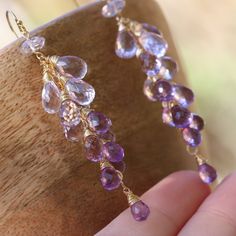 Pink Amethyst Earrings Amethyst Long Earrings Cluster Earrings Gold Cascade Earring Bridal Statement Earrings Light Purple Gemstone Earrings (23636 - 4) Purple Color Palettes, The Orchid, Pink Amethyst, Lilac Purple, Amethyst Earrings, Cluster Earrings, Earrings Collection, Hand Picked, Gemstone Earrings