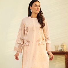 Two Piece Lawn Embroidery And Lace On Shirt Material Best Lawn Very Elegant Dress It’s Large Dress Elegant Spring Embroidered Straight Kurta Dress, Elegant Embroidered Straight Kurta Dress For Spring, Unstitched Lace Work Kurta For Spring, Spring Straight Kurta Dress With Lace Work, Spring Straight Kurta With Lace Work, Long Sleeve Cutwork Dresses For Eid, Eid Long Sleeve Dress With Cutwork, Unstitched Summer Dress With Chikankari Embroidery, Elegant Beige Kurta With Floral Embroidery