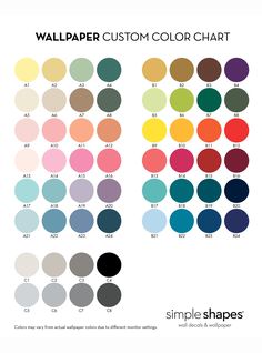 the wallpaper custom color chart is shown with different colors and sizes for each one