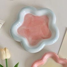 Pastel Little Flower Dish Plate - Rumi Living Pastel Plates, Kawaii Kitchen, Ceramic Dog Bowl, Clay Plates, Clay Cup, Tanah Liat, Dish Plate, Dream Aesthetic, How To Make Clay