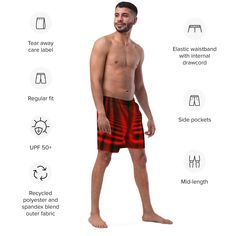 These swim trunks have everything you need for a hot summer day—they’re quick-drying and breathable, have multiple pockets for your belongings, and feature a silky, anti-chafe inner liner. Get yours now! • Fabric composition: (may vary by 5%) 91% recycled polyester, 9% spandex • Liner composition: 92% polyester, 8% spandex • Fabric weight (may vary by 5%): 5.13 oz/yd² (174 g/m²) • Four-way stretch water-repellent microfiber fabric • Anti-chafe mesh inner liner • Elastic waistband with drawcord • Anti Chafing, Mens Swim Trunks, Man Swimming, Swimwear Collection, Spandex Fabric, Swim Trunks, Hot Summer, Summer Days, Water Repellent