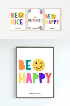 Be happy printable wall art for kids | Classroom Decor boho Nursery print | set of three 3 Diy Nursery, Kids Classroom, Christmas Living Rooms