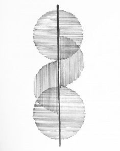 an abstract drawing with lines and circles in the shape of a spiral on a white background