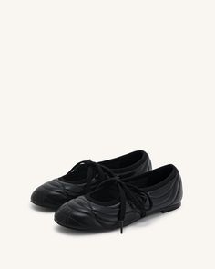 Erika Topstitching lace-up ballet Flats- Black Ballet Shoes Flat, Lace Up Ballet Flats, Jw Pei, Black Ballerina, Ballerina Style, Street Shoes, Lace Up Flats, Cute Sneakers, Black Ballet Flats