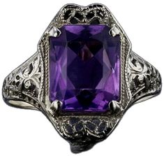 Purple Amethyst Art Deco Ring For Formal Occasions, Formal Art Deco Purple Amethyst Ring, Formal Rectangular Amethyst Ring, Art Deco Purple Amethyst Ring For Formal Occasions, Formal Rectangular Purple Amethyst Ring, Formal Purple Amethyst Ring With Rectangular Shape, Formal Purple Emerald Cut Ring, Purple Emerald Cut Ring For Formal Occasions, Purple Emerald-cut Ring For Formal Occasions