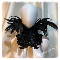 Glamour Feather and Black Lace. It will add drama to your look dare you wear it?  Very high neck with tie ribbon fastener with feather tassels. Neck 13" to 16". Made from iridescent black feathers that shine an emerald green when they catch the light.   Stand out from the crowd with a really amazing accessory. Any questions please contact me Thanks Sally x Please allow extra time to receive your item from time of purchase if posting overseas sent by Royal Mail Tracked and Signed for. If purchase Elegant Black Costume Accessories For Costume Party, Fitted Black Costume Accessories For Party, Black Gothic Costume Accessories, Black Costume Accessories For Party, Punk Style Black Costume Accessories For Party, Black Punk Costume Accessories For Party, Elegant Black Evening Costume Accessories, Elegant Black Costume Accessories For Evening, Edgy Black Costume Accessories For Costume Party