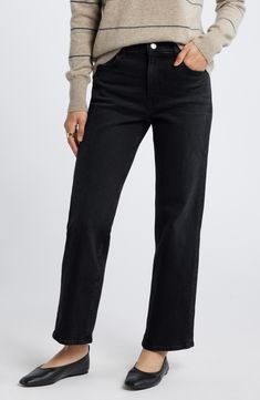 A dark wash adds subtle polish to these high-waist jeans cut from low-stretch denim so you easily through your day. Zip fly with button closure Five-pocket style 77% cotton, 22% lyocell, 1% spandex Machine wash, tumble dry Imported Black Straight Leg Cropped Jeans For Work, Black Cropped Straight Leg Jeans For Work, Classic Black Cropped Denim Jeans, Dark Wash Five-pocket Jeans For Fall, Dark Wash Jeans With Five Pockets For Fall, Fall Dark Wash Jeans With Five Pockets, Dark Wash Jeans For Fall, High Rise Washed Black Flare Jeans For Work, Washed Black Straight Leg Cropped Jeans For Fall