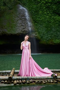 Long Strain Dress Silk Satin Dress Bridesmaid Dress Wedding | Etsy Pink Silk V-neck Evening Dress, Pink Sleeveless Satin Wedding Dress, Pink Ball Gown Maxi Dress For Wedding, Pink Long Evening Dress For Wedding, Sleeveless Pink Silk Gown, Pink Sleeveless Silk Gown, Pink Satin Evening Dress For Wedding Guest, Silk Bridesmaid Dress With Fitted Bodice, Sleeveless Pink Maxi Dress For Wedding