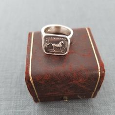 Horse Wax Seal Ring - High spirited yet sensitive - 219 Vintage Coin Signet Ring For Gift, Vintage Coin Signet Ring As Gift, Vintage Coin Shaped Signet Ring Gift, Vintage Silver Jewelry With Horse Design, Wax Seal Design, Posey Ring, Wax Seal Ring, Seal Ring, Majestic Horse