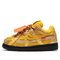 Nike Off-White x Rubber Dunk TD 'University Gold' University Gold/University Gold/Black Sneakers/Shoes Designer Tennis Shoes, Custom Sneakers Nike, Gifts For Newborns, Pretty Sneakers, Nike Off White, Trendy Shoes Sneakers, White Nike Shoes, Yellow Sneakers, Luxe Design