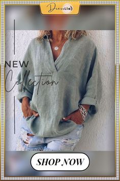 Xs-8xl Autumn Tops Plus Size Fashion Clothes Women's Casual Long Sleeve Tee Shirts Deep V-neck Tunic Tops Ladies Blouses Pullover Loose T-shirts Solid Color Linen Blouses Linen Blouse, Long Sleeve Tee Shirts, Tops Fall, Plus Size Fashion, Casual Women, Blouses For Women, Long Sleeve Tees, Tunic Tops, Tee Shirts