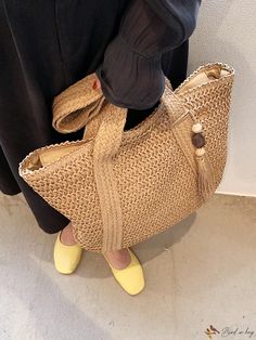 Bird in Bag - Exquisite Woven Beach Tote Bag: Stylish and Versatile, Ideal for Travel or Everyday Use - Bohemian Shoulder/Hand Bag with Tassel Pendant, Spacious for Women, Girls, and Teens Bag With Tassel, Beach Tote Bag, Khaki Fashion, Tote Bag Pattern, Beach Tote Bags, Beach Tote, Shoulder Tote Bag, College Fashion, Bird In Bag