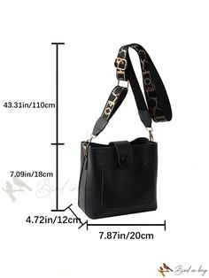 Bird in Bag - PU Leather Black Elegant Button Bucket Bag Black Square Shoulder Bag With Hasp Closure, Casual Black Shoulder Bag With Hasp Closure, Casual Black Satchel With Hasp Closure, Trendy Black Satchel With Hasp Closure, Black Faux Leather Satchel With Hasp Closure, Trendy Rectangular Bucket Bag With Hasp Closure, Trendy Bucket Bag With Snap Closure, Black Bucket Shoulder Bag With Snap Closure, Black Satchel With Snap Closure For Daily Use