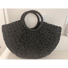 This Elegant Black Handbag Is A Perfect Addition To Your Summer Wardrobe. Made From Paper Fiber, It Is Lightweight And Easy To Carry Around. The Round Shape And Bracelet Handles With Black Paper Fibers Give It A Unique And Stylish Look. The Bag Has No Closure And Can Be Used For Casual Occasions. The Moon Theme Adds A Touch Of Sophistication To The Bag. It Is A Medium-Sized Bag With Woven Pattern And Can Hold Your Essentials. This Bag Is Brand New And Made In China. Get Ready To Rock Your Summer Versatile Black Woven Shoulder Bag, Modern Black Shoulder Bag For Beach, Versatile Black Bag For Vacation, Tan Tote Bag, Rose Tote Bag, Cloth Tote Bag, Seatbelt Bags, Large Leather Bag, Knitting Tote Bag