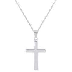 Display your faith with this lovely 14k white gold cross pendant necklace. Click on this JEWELRY & WATCHES GUIDE to learn about fit, styles, materials and more! Display your faith with this lovely 14k white gold cross pendant necklace. Click on this JEWELRY & WATCHES GUIDE to learn about fit, styles, materials and more! FEATURES Pendant dimensions: 0.5 in. x 0.875 in. Chain length: 16 in. + 2-in. extender Chain type: rope Clasp: spring-ring Metal: 14k white gold Plating: rhodium Finish: polished White Cross Necklace With Medium-length Chain, Classic White Gold Crucifix Necklace, White Gold Polished Cross Necklace, Classic White Gold Cross Necklace, White Crucifix Necklace For Formal Occasions, White Cross Pendant Necklace With Polished Finish, Classic Polished Crucifix Cross Necklace, Classic White Gold Crucifix Jewelry, Classic White Cross Necklace