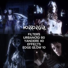 an advertisement for horror movies with two women in costumes and one man holding a book