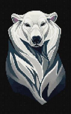 a white polar bear is shown in the cross stitch pattern on a black background,