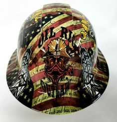 a hard hat with an american flag on it