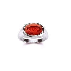 Classic Red Intaglio Jewelry, Red Symbolic Engraved Jewelry, Red Oval Intaglio Ring, Elegant Red Intaglio Signet Ring, Classic Red Intaglio Ring, Red Intaglio Rings For Anniversary, Red Carnelian Signet Ring With Polished Finish, Red Intaglio Jewelry For Formal Occasions, Red Carved Rings For Gifts