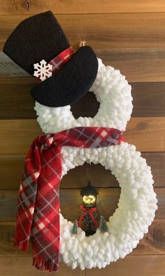 a snowman wreath is hanging on the wall