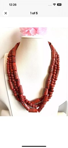 This gorgeous 3 strand Vintage Tibet/Indo style Tribal theme Sherpa Coral  necklace from Nepal is a true stunner. The vibrant red color of the handmade bamboo and round mix of shapes create a unique and eye catching piece.Closure clasp is copper old coin.This beautiful necklace measures 20"inches long and stunning weigh 178 grams. Thanks for checking 🙏 Coral Necklace, Wedding Jewellery Necklace, Coral Beads, Handmade Necklace, Tibet, Wedding Necklace, Vibrant Red, Handmade Necklaces, Nepal