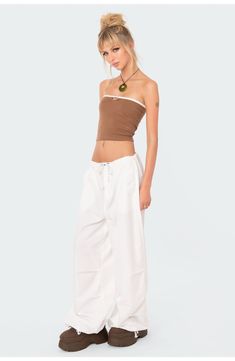 A tiny buckle detail adds a style note to a belly-baring tube top that's ready for summery fun. 50% cotton, 50% spandex Machine wash, tumble dry Imported Top Strapless, Halter Neck Top, Colby, A Style, Cami Tanks, S Models, Model Height, Tube Top, Cotton Spandex