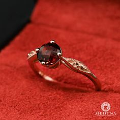 Bague à Diamants en Or 14K | Bague Femme Grenat D2 Or Rose Pink Gold Ring, Personalized Packaging, Gold Garnet Ring, Pink Gold Rings, Bagan, Garnet Ring, Garnet Rings, 100th Day, Pink Gold