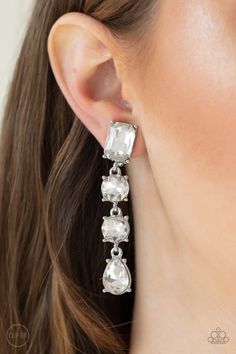 Earrings Clip-On, White - Earrings - Make A-LIST White ✨ Clip-On Earrings Bedazzled Jewelry, Paparazzi Jewelry Images, Southern Charms, Concert Fashion, The Ear, Paparazzi Accessories, White Rhinestone, Lists To Make, Chic Jewelry