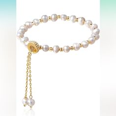 This Is A Convenient Adjustable Bracelet, Bracelet 4.7+ Adjustable Chain 3.1 Inches, Each Pearl Diameter Is About 5-6mm, Weight 8.4g, Freely Sliding Buckle Is Very Convenient To Wear, Not Easy To Fall, This Is Suitable For All Woman Bracelet Size. [Easy To Match Clothes]This Bracelet Is Suitable For Daily Wear, And The Excellent Pearl Color Matching Will Make Your Clothes More Outstanding. Pearl Bracelets Are So Versatile, Whether It Is Day Or Night. You Can Wear The Bracelet To Go To Parties An Adjustable White Gold Bracelets With Pearl Charm, Formal Pearl Bracelets With Adjustable Chain, Elegant Pearl Bracelet With Adjustable Chain For Formal Occasions, Elegant White Chain Bracelet With Pearl Charm, Elegant Adjustable Gold Rosary Bracelet, Elegant White Pearl Bracelet With Adjustable Chain, Elegant Formal Pearl Bracelet With Adjustable Chain, Elegant White Bracelet, Elegant White Jubilee Bracelet