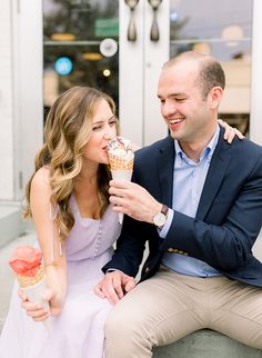 a man and woman eating ice cream together