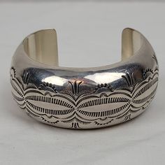 Vintage Bangle Wide Silver Bracelet Albert Bighand Elegant Stamped Cuff Bracelet, Elegant Round Stamped Bracelets, Elegant Stamped Cuff Bracelet For Wedding, Elegant Stamped Bangle For Formal Occasions, Elegant Stamped Bracelet, Classic Etched Bangle Bracelets, Classic Engraved Sterling Silver Bracelet, Classic Etched Bangle Bracelet, Classic Etched Bangle Jewelry