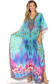 This caftan dress cover-up is made of lightweight material with no structure so that it drapes effortlessly and elegantly. It is very forgiving and loose-fitting for maximum comfort and best wear. Colors are very vibrant and unique. Each dress is handmade and timeless. Beach Dresses For Women, Beachwear Outfits, Long Caftan Dress, Ladies Caftan, Cute Beach Outfits, Latest Summer Fashion, Trendy Beach, Beach Wear Outfits, Summer Fashion Beach